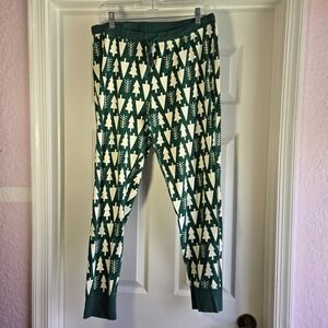 Hanna Andersson Holiday Trees Long John Pajama Pants Size XL Winter green Cotton